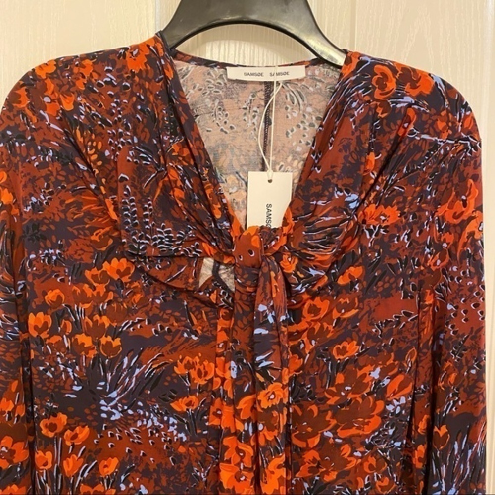 samsoe and samsoe Oline Long Sleeve Jersey Tie T-shirt in Fired Crepitus Size S - Picture 8 of 15